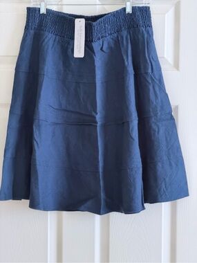 Soft Surroundings Navy Smocked-Waist Circle Skirt